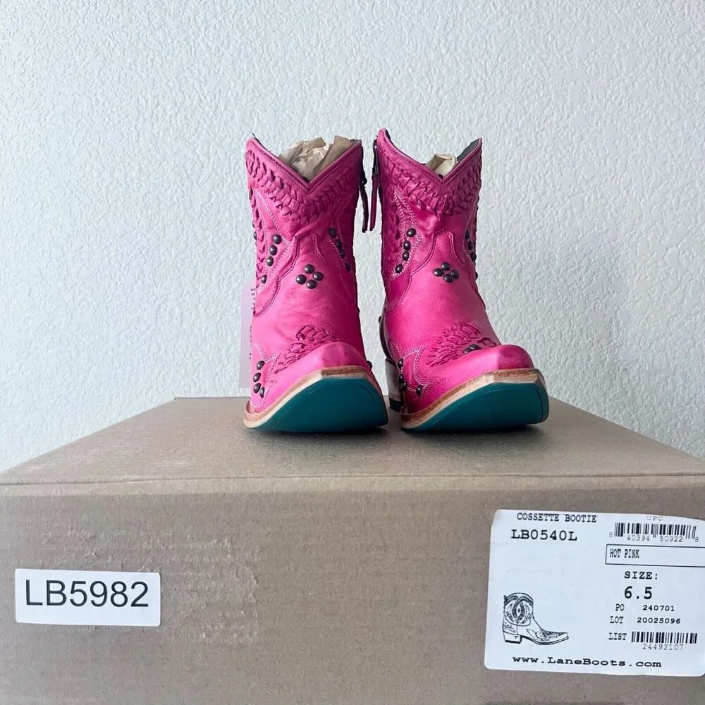 Lane COSSETTE Womens Cowboy Booties Pink Western Short Ankle Boots Snip Toe 6.5 - Picture 10 of 11